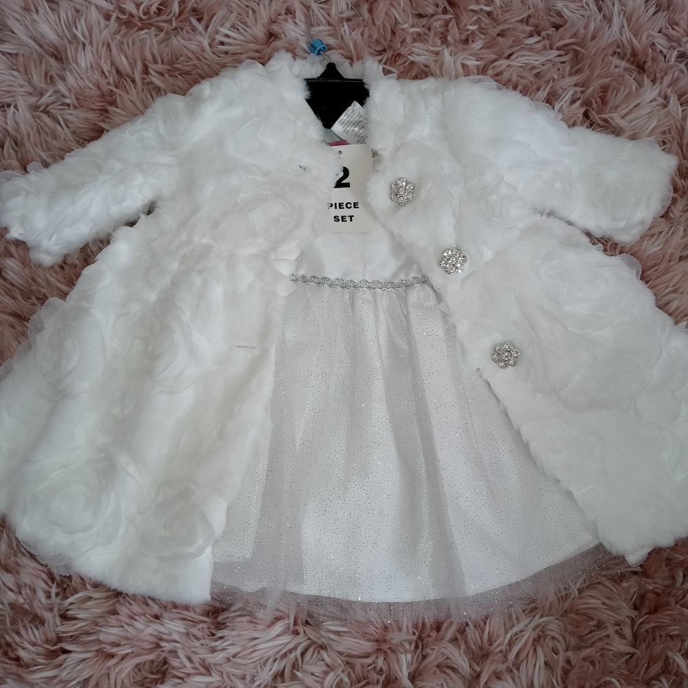 White & silver toddler dress & coat
